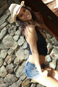 Destiny Moody in denim vest & shorts