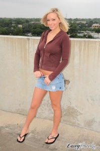 Lacey Brooks in denim cut-off skirt